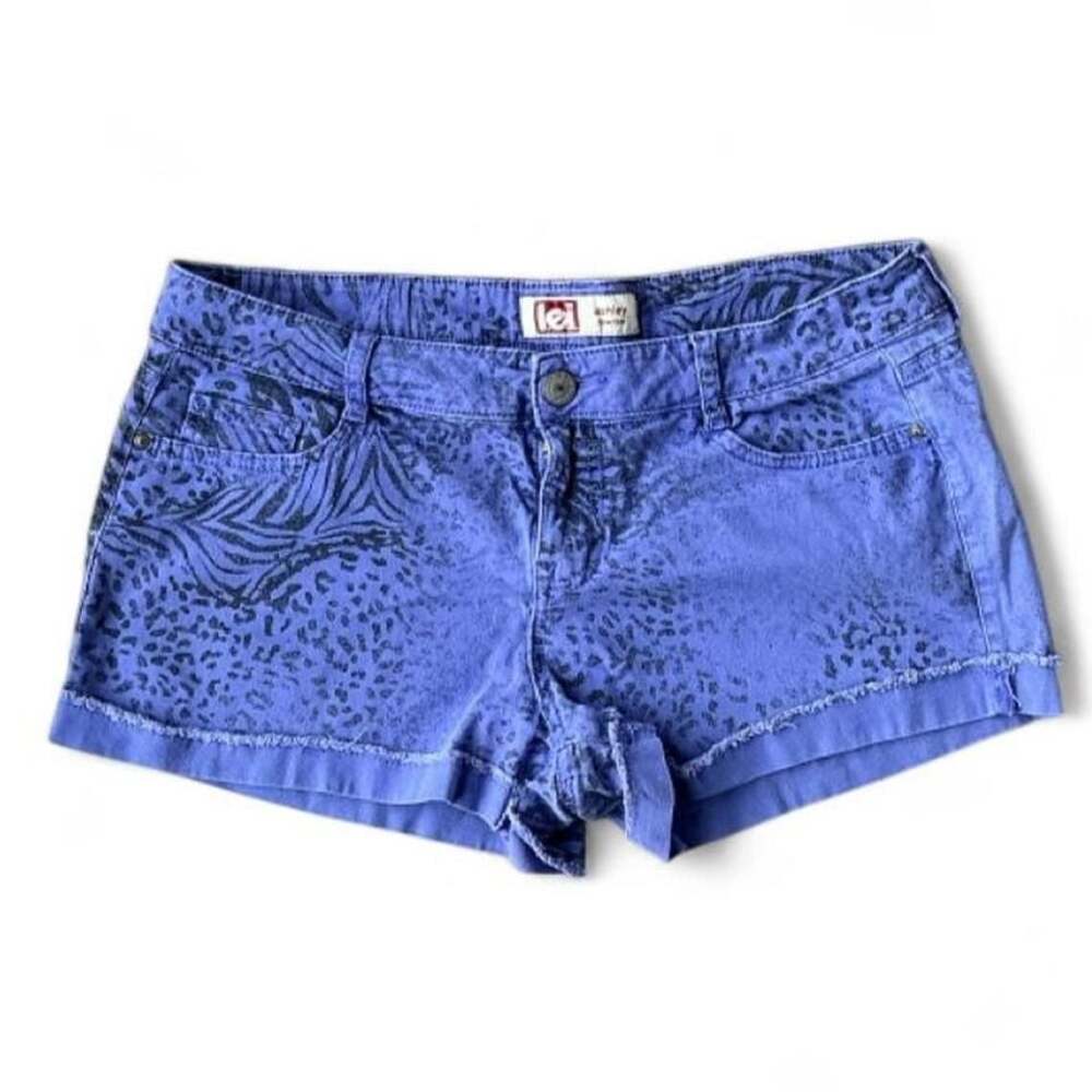 Y2K Lei Purple Ashley Low‑Rise Leopard Zebra Mini Shorts – Size 15/ 35” Waist